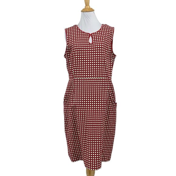 Lands End Dress Womens 12 Polka Dot Sleeveless Keyhole Sheath Pockets Back Zip - Picture 1 of 15